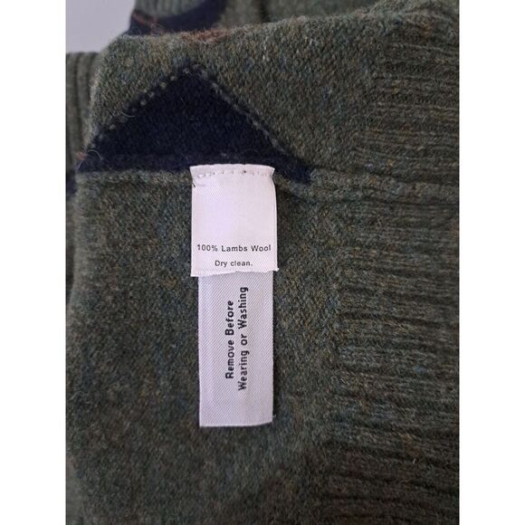 J Crew Mens Mens Xl PREMIUM LAMBSWOOL ARGYLE Sweater Army green ELBOW PATCH - Picture 8 of 8